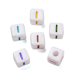 Letter I Непрозрачные акриловые бусины, Эмаль стиле, куб с письмом, Буква "i", 10x9.5x9 мм, отверстие : 3.8 мм, Около 560 шт / 500 г