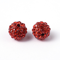Light Siam Pave Disco Ball Beads, Polymer Clay Rhinestone Beads, Round, Light Siam, PP13(1.9~2mm), 6 Rows Rhinestone, 10mm, Hole: 1.5mm