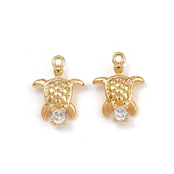 Настоящее золото 18K Латунные микро проложить кубического циркония подвески, черепаха, реальный 18 k позолоченный, 16x11.5x5 мм, отверстие : 1.2 мм
