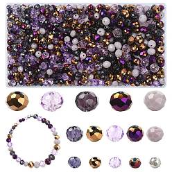 Фиолетовый 1000шт стеклянные бусины, рондель, граненые, фиолетовые, 4~8x4~6 мм, отверстие : 1~1.5 мм