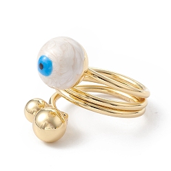 White Enamel Round with Evil Eye Finger Rings, Real 18K Gold Plated Brass Wrap Style Ring for Women, White, 5.5~19.5mm, Inner Diameter: 18mm