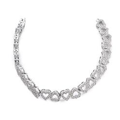 Платина Латунные микро-паве прозрачные кубические цирконии многосоставные подвески-сердечки, платина, 160x7x3 мм, отверстие : 1.2 мм