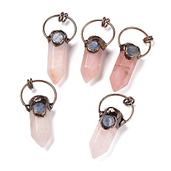 Розовый Кварц Натуральный розовый кварц большие остроконечные подвески, с оловянной фурнитурой цвета красной меди, привести & никель & кадмия, пуля, 53~73x24~33x17~26 мм