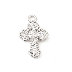 Платина Латунные микропаве прозрачные подвески с фианитом, крест прелести, платина, 13x8x2 мм, отверстие : 1.1 мм