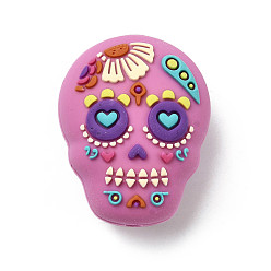 Skull Силиконовые бусины, фокусные бусы, розовые, череп, 30x24x17.5 мм, отверстие : 2.8 мм