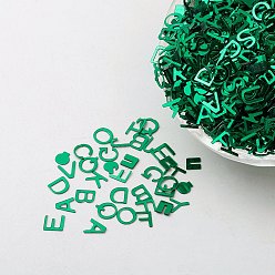 Зеленый Украшение аксессуаров пластиковая пайетка / блестки бисер, алфавит, зелёные, 5.5x5.5~6x0.1 мм
