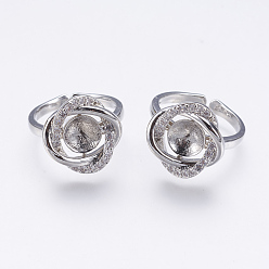 Platinum Brass Finger Cup Peg Ring Settings, with Cubic Zirconia, For Half Drilled Beads, Lead Free & Cadmium Free & Nickel Free, Flower, Size 7, Platinum, Tray: 7mm, 17mm, Pin: 0.5mm