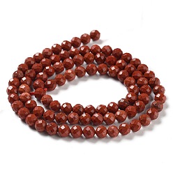 Red Jasper Natural Red Jasper Beads Strands, Faceted, Round, 4mm, Hole: 0.6mm, about 94~95pcs/strand, 15.35''(39cm)