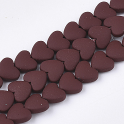 Brown Spray Painted Non-magnetic Synthetic Hematite Beads Strands, Heart, Brown, 5x6x3mm, Hole: 0.5mm, about 75pcs/strand, 15.7 inch