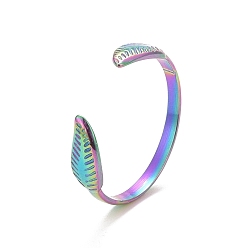 Rainbow Color Ion Plating(IP) Rainbow Color 304 Stainless Steel Leaf Open Cuff Ring for Women, US Size 9(18.9mm)