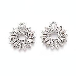 Платина Подвески из сплава и страза, цветок, без свинца и без кадмия, платина, 21x19x2 мм, отверстие : 2 мм