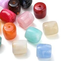 Mixed Color Two Tone Opaque Acrylic Beads, Imitation Gemstone, Barrel, Mixed Color, 14.5x13.5mm, Hole: 2.5mm