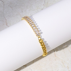 Прозрачный Латунная теннисная цепочка с фианитами, браслеты из цепочек панцирного плетения для женщин, прозрачные, внутренний диаметр: 6-3/4 дюйм (17 см)