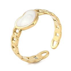 Настоящее золото 18K Ионное покрытие (IP) 304 кольца на пальцах манжет цепи из нержавеющей стали, открытые кольца с эмалью в форме сердца для женщин, реальный 18 k позолоченный, регулируемый