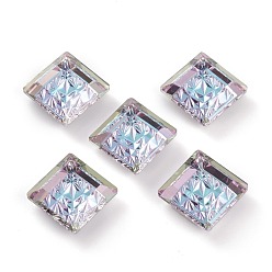 Светло-витражный Подвески из тисненого стекла со стразами, аномалия тисненого стиля, ромб, граненые, витражный свет, длина диагонали: 19 мм, длина стороны: 14 мм, 19x19x5 мм, отверстие : 1.2 мм