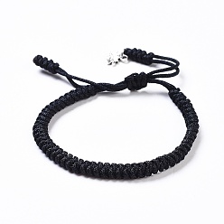 Черный Плетеные браслеты из нейлоновой нити, с 304 кольцами из нержавеющей стали и подвесками из лотоса из сплава, чёрные, 2 дюйм ~ 3-3/8 дюйм (5.2~8.7 см)