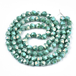 Medium Turquoise Electroplate Opaque Glass Beads Strands, AB Color Plated, Faceted, Round, Medium Turquoise, 5.5x5.5x5.5mm, Hole: 1mm, about 97~99pcs/strand, 20.87 inch~21.26 inch(53cm~54cm)