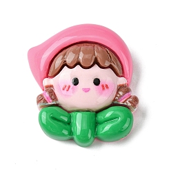 Human Spring Theme Opaque Resin Decoden Cabochons, Cute Girl, Human, 28.5x27x9.5mm