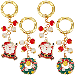 (52) Непрозрачная лаванда 3 наборы Санта-Клаус и рождественский венок, подвеска из сплава и эмали, с литыми пружинными кольцами, разноцветные, 80 мм, 2 шт / комплект