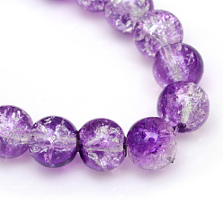Dark Violet Baking Painted Crackle Glass Bead Strands, Round, Dark Violet, 6mm, Hole: 1.3~1.6mm, about 133pcs/strand, 31.4 inch