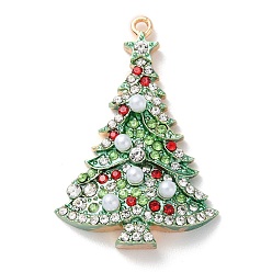 Christmas Tree Christmas Zinc Alloy Rhinestone Pendnats, with Enamel and Plastic Pearl, Christmas Tree, 40.5x27x7.5mm, Hole: 1.8mm