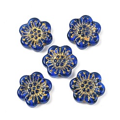 Темно-Синий Краска для выпечки и стеклянные бусины, инкрустированные золотым металлом, цветок, темно-синий, 17x18.5x5.5 мм, отверстие : 1.2 мм