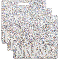 Серебро Акриловые подвески, прямоугольник со словом медсестра, с блеском порошок, серебряные, 85x82x2 мм, отверстие : 20x4.5 мм