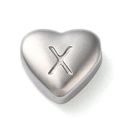 Letter X 201 Stainless Steel Beads, Stainless Steel Color, Heart, Letter X, 7x8x3.5mm, Hole: 1.5mm