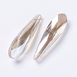 пшеница Стеклянные подвески, граненые, слеза, цвет пшеницы, 49x14x13 мм, отверстие : 1.5 мм