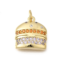 Разноцветный Латунные микро проложить кубического циркония подвески, гамбургерные прелести, долговечный, без кадмия и без свинца, реальный 18 k позолоченный, красочный, 15x14.5x4 мм, Перейти кольцо: 5x0.8 мм, внутренний диаметр: 3.2 мм