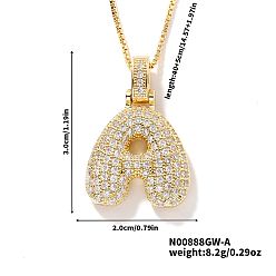 Letter A Элегантные латунные микропаве прозрачные кубические цирконии 3d начальные ожерелья, идеальный подарок для нее, золотые, буква a, 15.75 дюйм (40 см)