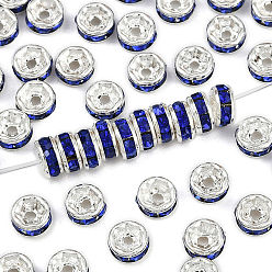 Сапфир Латунь марки А горный хрусталь Spacer бисер, серебряный цвет гальваническим, без никеля , рондель, сапфир, 5x2.5 мм, отверстие : 1 мм