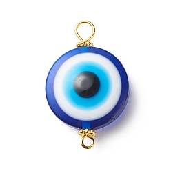 Golden Transparent Evil Eye Resin Connector Charms, with Alloy Spacer Beads and Iron Double Loops, Mixed Color, Flat Round, Golden, 32x20~20.5x9~9.5mm, Hole: 1.8mm and 3.5mm