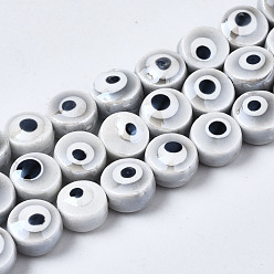 Светло-серый Бусины из фарфора и керамики ручной работы, яркие глазированный фарфор, плоские круглые с сглаза, светло-серый, 8x5 мм, отверстие : 1.5 мм, около 40 шт / нитка, 12.01 дюйм (30.5 см)