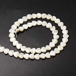 Creamy White Natural Trochid Shell/Trochus Shell Beads Strands, Heart, Creamy White, 8x8x3~4mm, Hole: 1mm, about 50~53pcs/strand, 15.5 inch