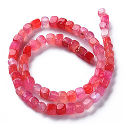 Cerise Natural Agate Beads Strands, Dyed & Heated, Cube, Cerise, 5~8x4~8x4~6mm, Hole: 1.2mm, about 50pcs/strand, 14.76 inch(37.5cm)