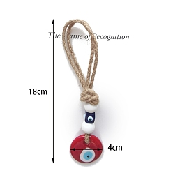 (123L) Белый крем непрозрачный блеск Стеклянная плоская круглая форма с подвесками от сглаза, джутовый шнур, подвесное украшение для автомобиля, огнеупорный кирпич, 180x40 мм