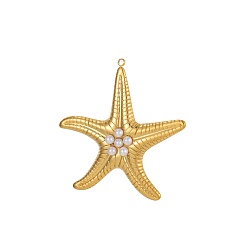 Белый 304 подвески из нержавеющей стали, очарование морской звезды, с натуральной жемчужиной, ионное покрытие (ip), реальный 18 k позолоченный, белые, 40x40 мм