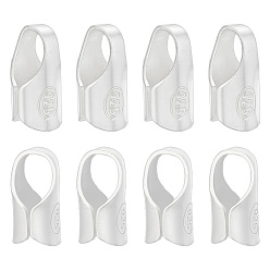 Silver 8Pcs Column Sterling Silver Cord Ends, End Caps, with 1Pc Suede Fabric Square Silver Polishing Cloth, Silver, 8x3.5x4mm, Hole: 3.5mm