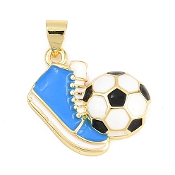 Золотой Подвески из латуни с эмалью на спортивную тематику, футбольный мяч с подвесками в виде бутс, золотые, 15x19x5 мм, отверстие : 4x3 мм