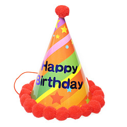 Разноцветный Слово с днем рождения бумажная вечеринка шляпы конус, с помпонами, для украшения дня рождения, красочный, 125x200 мм