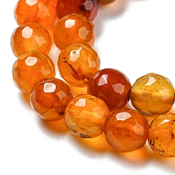 Orange Natural Agate Beads Strands, Dyed & Heated, Round, Faceted, Orange, 6mm, Hole: 1mm, about 62pcs/strand, 14.37~14.76 inch(36.5~37.5cm)