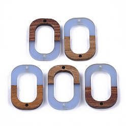 Cornflower Blue Resin & Walnut Wood Links connectors, Oval, Cornflower Blue, 28x19.5x4mm, Hole: 1.8mm