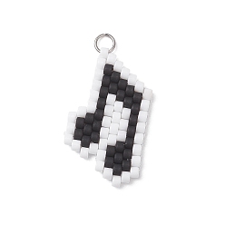 Черный Подвески из стеклянных бусин в виде музыкальных нот, с открытыми пружинными кольцами из нержавеющей стали 304, чёрные, 24.5x14.5x2.5 мм, отверстие : 3 мм