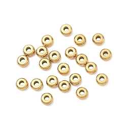 Real 18K Gold Plated 304 Stainless Steel Beads, Flat Round, Polishing, Ion Plating(IP), Real 18K Gold Plated, 4x1.8mm, Hole: 1.4mm, about 56pcs/bag