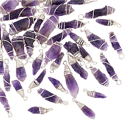 Аметист 40шт 2 стили грубые натуральные аметистовые подвески, с обернутой медной проволокой серебристого цвета, самородки очарование, 21~31.5x7~12x6~10 мм, отверстие : 2.5~3.5 мм, 20 шт / стиль