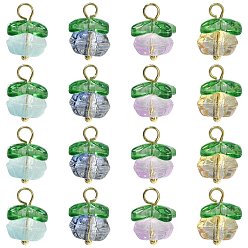 (52) Непрозрачная лаванда 20шт 4 цвета подвески лэмпворк ручной работы, с фурнитурой позолоченной латунной, тыква с подвеской в виде листьев, разноцветные, 13.5x12 мм, отверстие : 2.5 мм, 5 шт / цвет