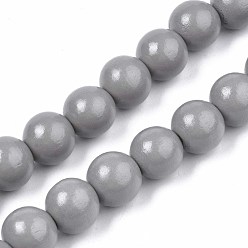 Серебро Окрашенные спреем бусины из натурального дерева, круглые, серебряные, 15~16x14~15 мм, отверстие : 3.5~4.5 мм, около 25 шт / нитка, 14.33 дюйм ~ 14.53 дюйм (36.4 см ~ 36.9 см)