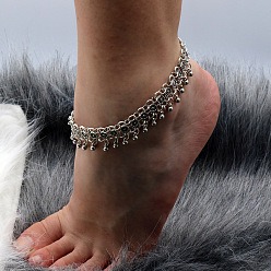 Античное Серебро Браслеты на ногу с кисточками из круглых бусин из сплава для женщин, античное серебро, 8-5/8~11 дюйм (220~280 мм)