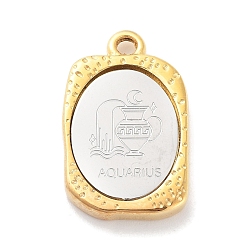 Verseau Pendentifs en acier inoxydable, rectangle avec breloque douze constellations, or et acier inoxydable Couleur, Verseau, 304mm, Trou: 23x14.5x3mm